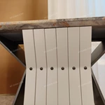 Warm Grey Stone Console Table with Gray Wood Sides and Cream Vertical Accents